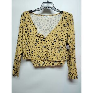 BP Cardigan & Camisole Set Beige Nougat Leopard Crop Rib
